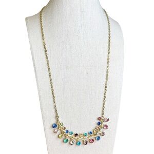 Stunning Rainbow Rhinestone Gold Tone Statement Necklace